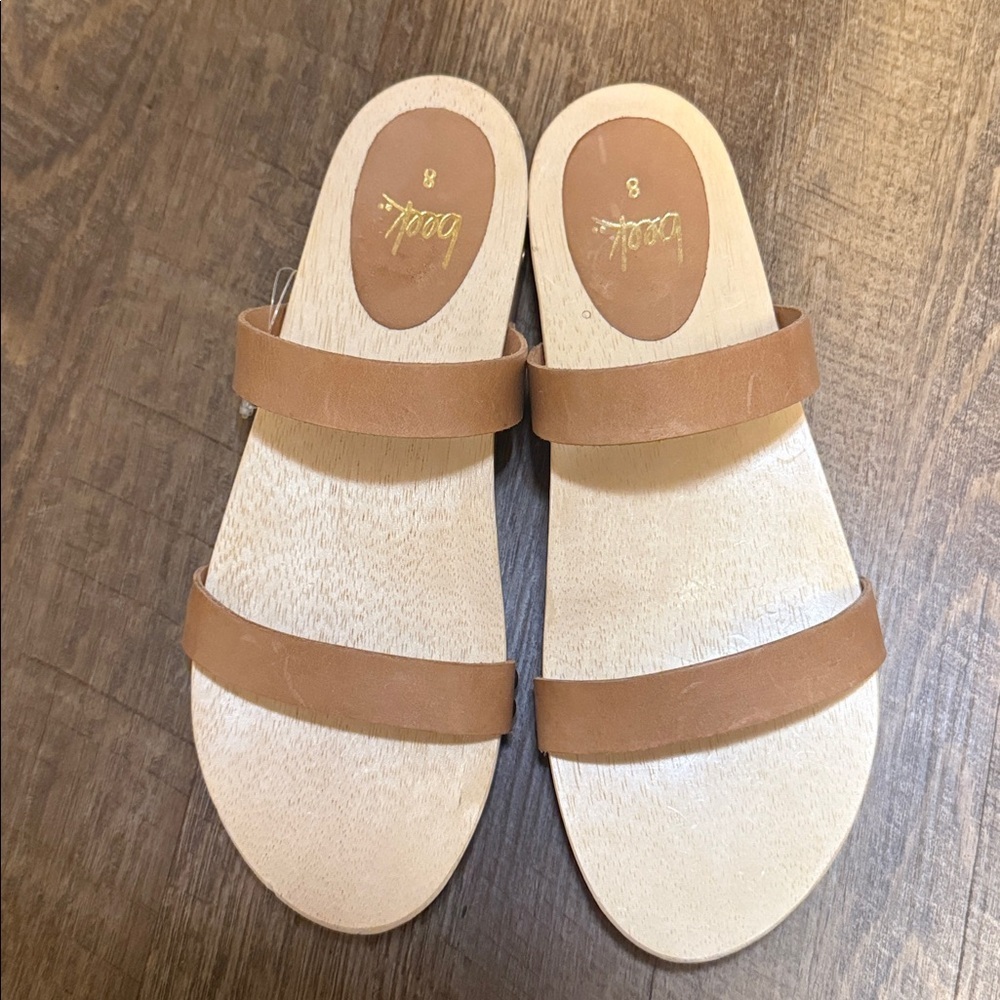 Beek Women’s Two-Strap Tan Leather Slide Clog-Like Sandals Size 8 - Picture 3 of 8